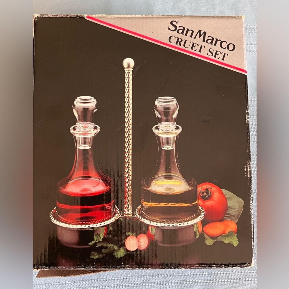 Vintage Silver Plated Cruet Set San Marco 1988 Made in Italy Vinegar Oil Bottles